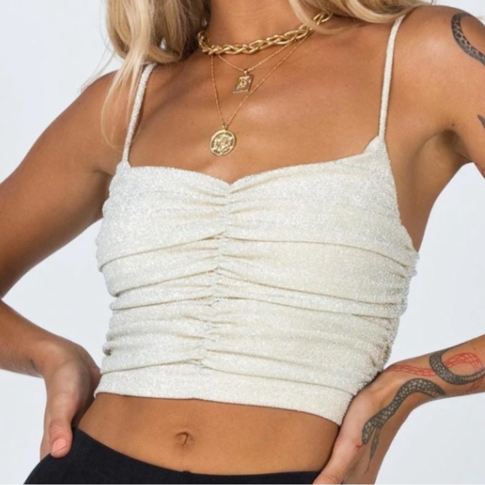 Elegant Silver Ruched Women's Top